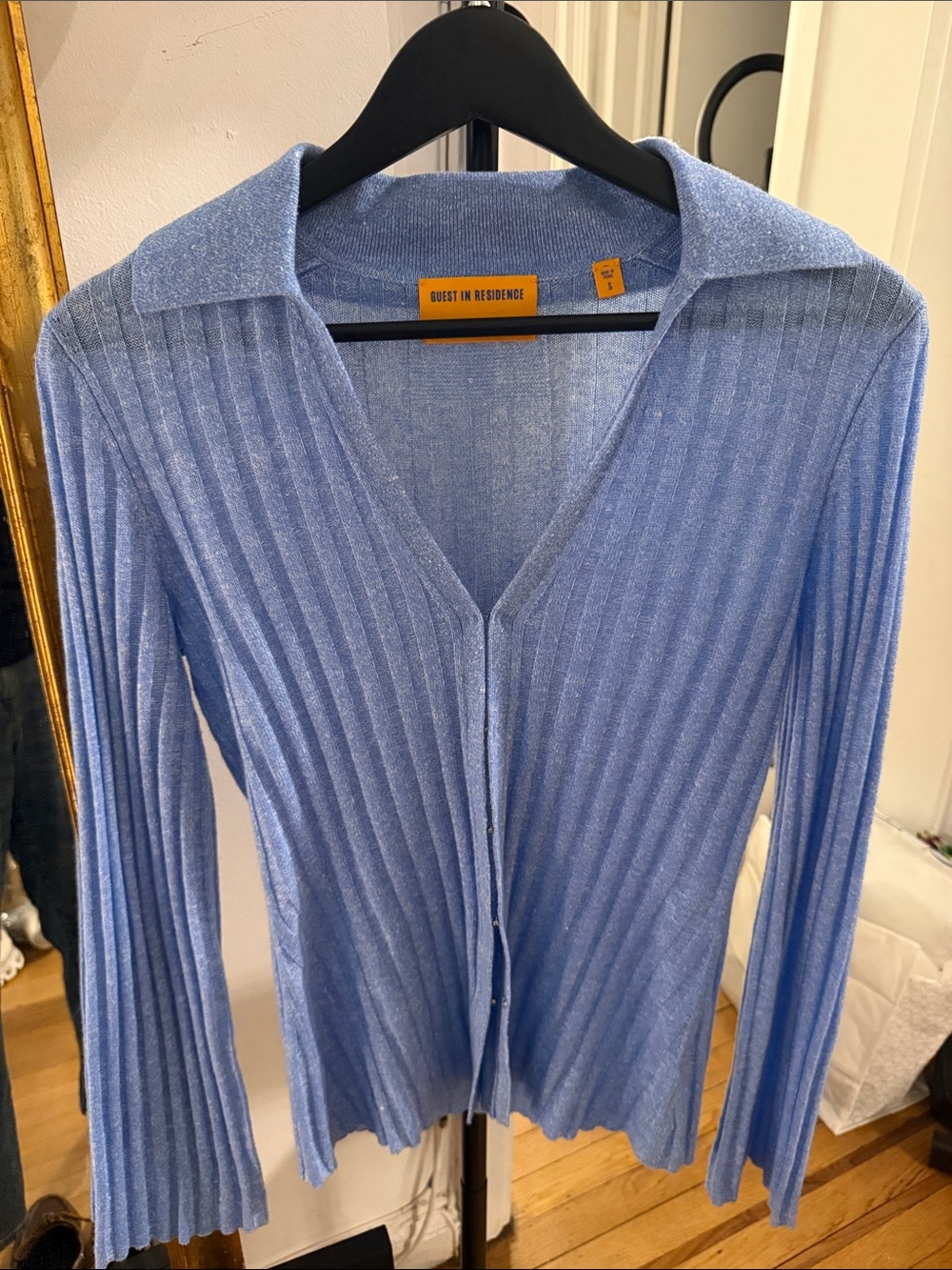 Guest in Residence Light Blue Ribbed V-Neck Sweater “Breezy Cardigan”